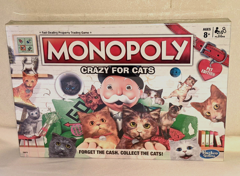 Monopoly Crazy for Cats Board Game NEW in Plastic Hasbro Full Size Board Game